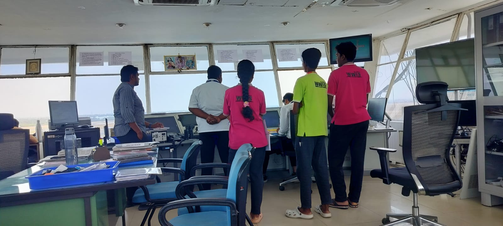 Students on an IECP career exploration visit to an airport control tower